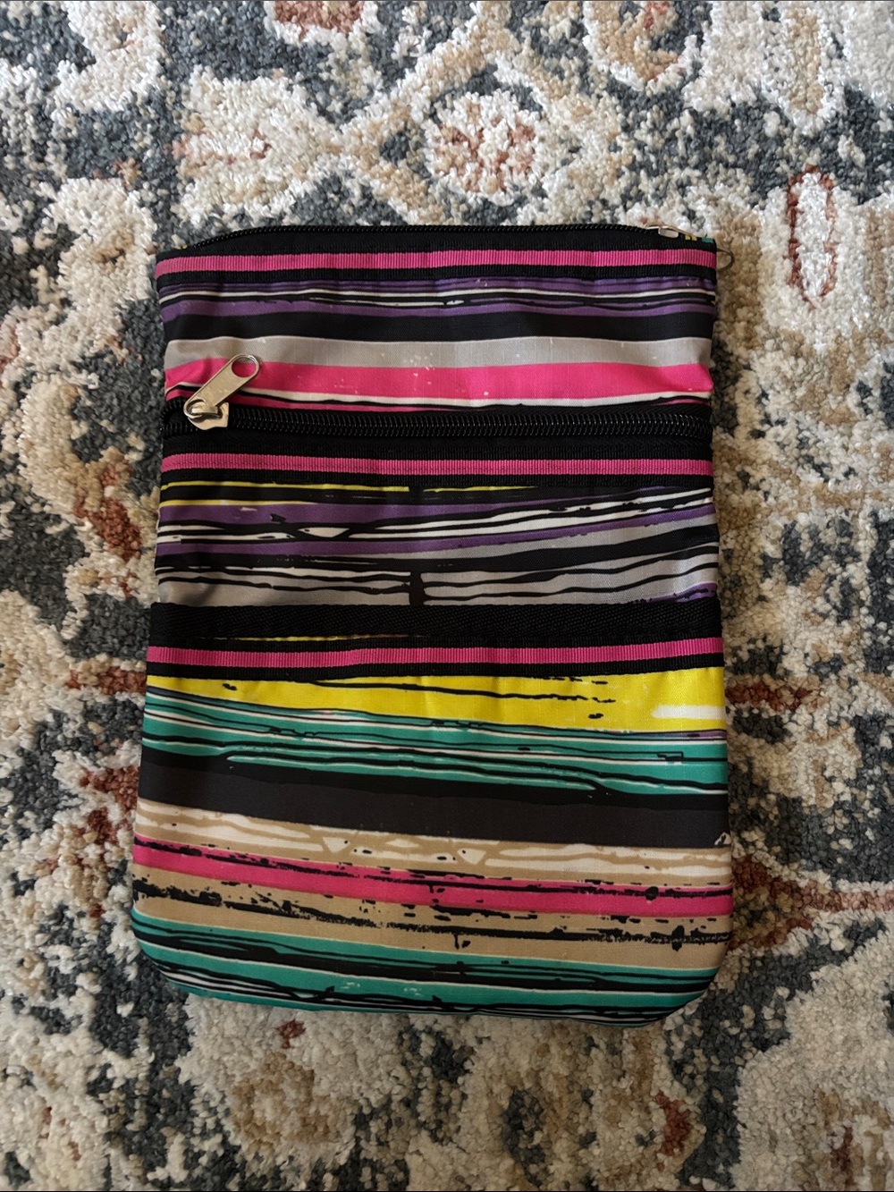 Striped Multicolor Crossbody Pouch - Pink, Yellow & Teal